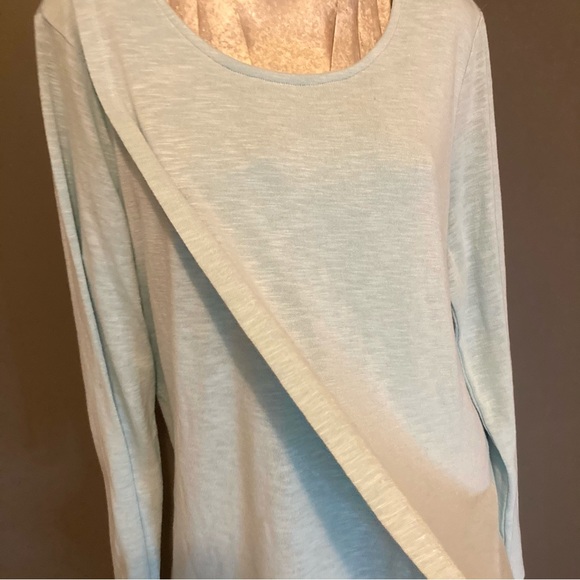 Weekends by Chico's Size 2 Scoop Neck Pullover Top Light Aqua Relaxed Fit Shirt - Picture 4 of 11